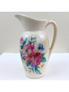 Vtg Royal Copley Floral Cream Pitcher With Handle 6 In Ceramic Vase Cottagecore
